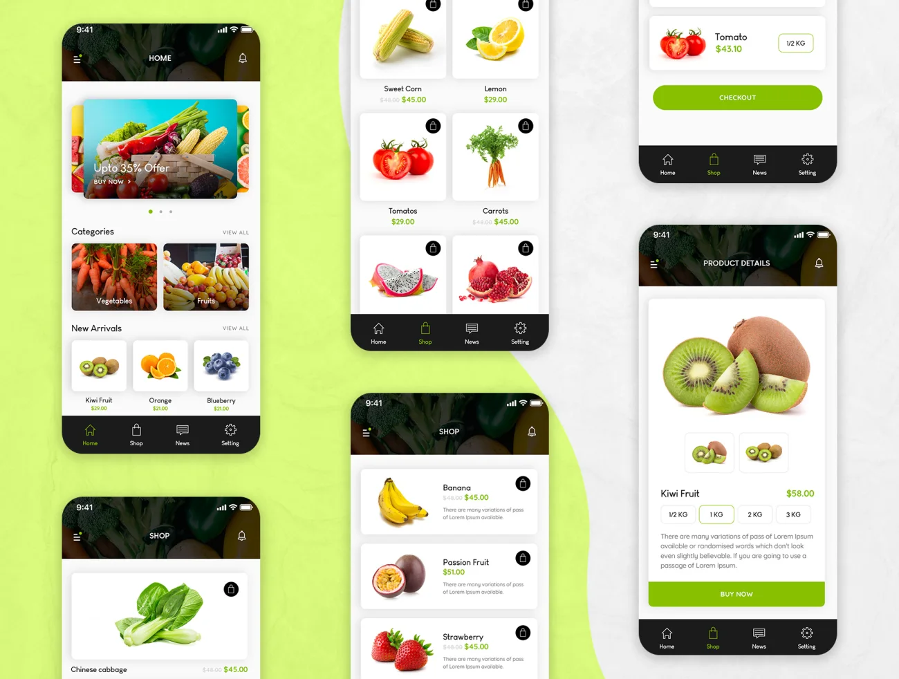Fluda App Ui Kit PSD 21屏有机蔬菜水果在线商店手机应用Ui设计套件PSD-UI/UX-到位啦UI