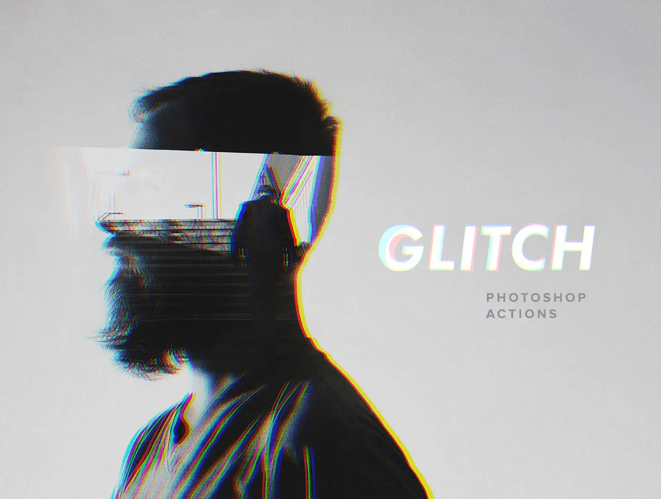 Glitch Photoshop Actions Set 抖音破坏故障风格多重曝光ps动作-设计元素-到位啦UI
