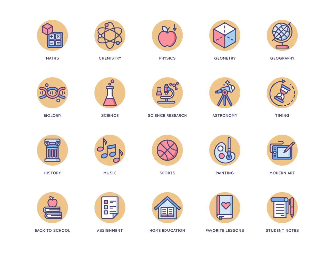 100 Online Education Icons Butterscotch Series 100个在线教育图标奶油糖果系列-3D/图标-到位啦UI