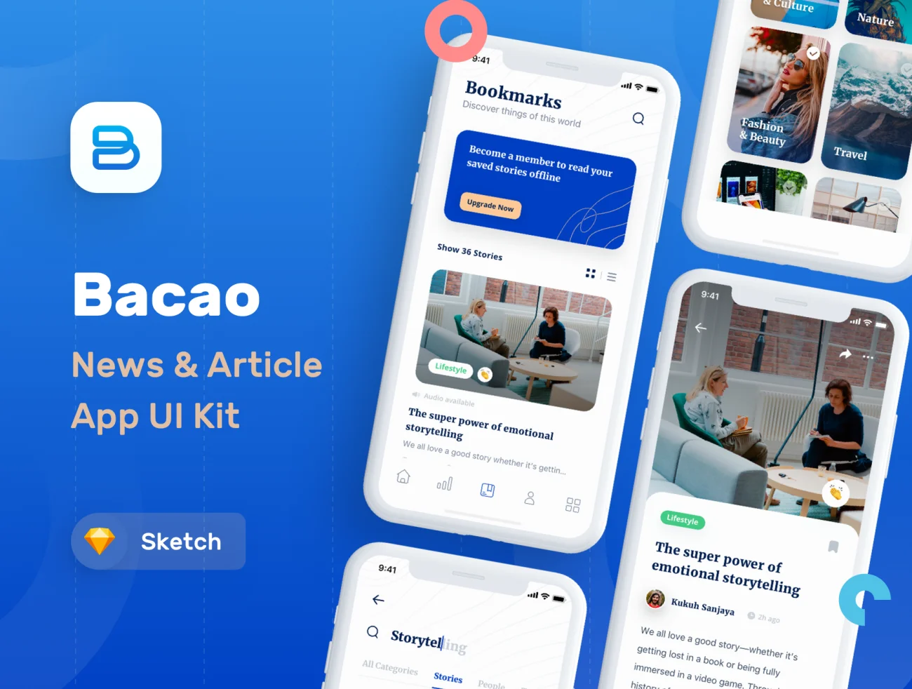 Bacao News and Reader App UI Kit 新闻和阅读器app应用UI套件-UI/UX-到位啦UI