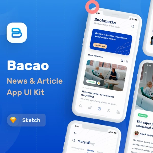 Bacao News and Reader App UI Kit 新闻和阅读器app应用UI套件