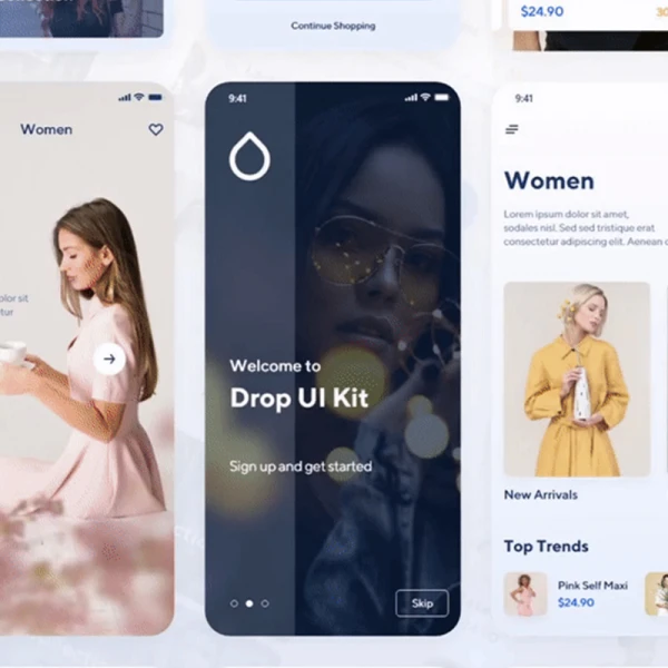 Drop iOS UI Kit 女性相关俯视配饰时装电商平台应用UI设计套件