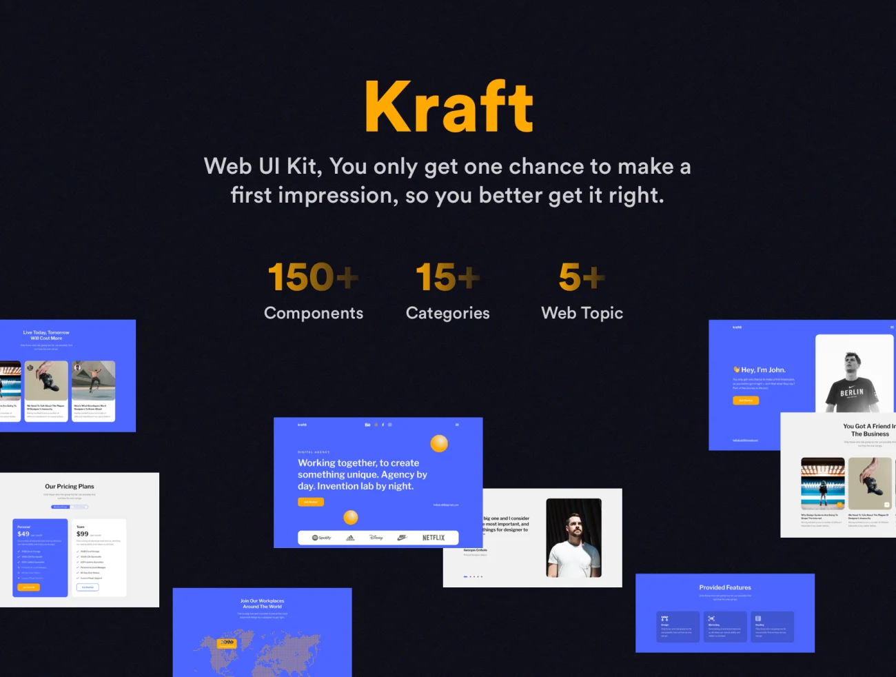 Kraft Web UI Kit 15大类150个功能模块用户界面套件-UI/UX-到位啦UI