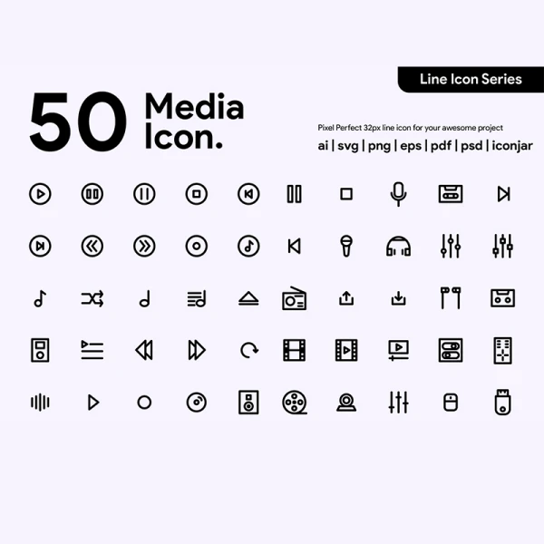 50 Multimedia Line Icon 50多媒体线条单色图标