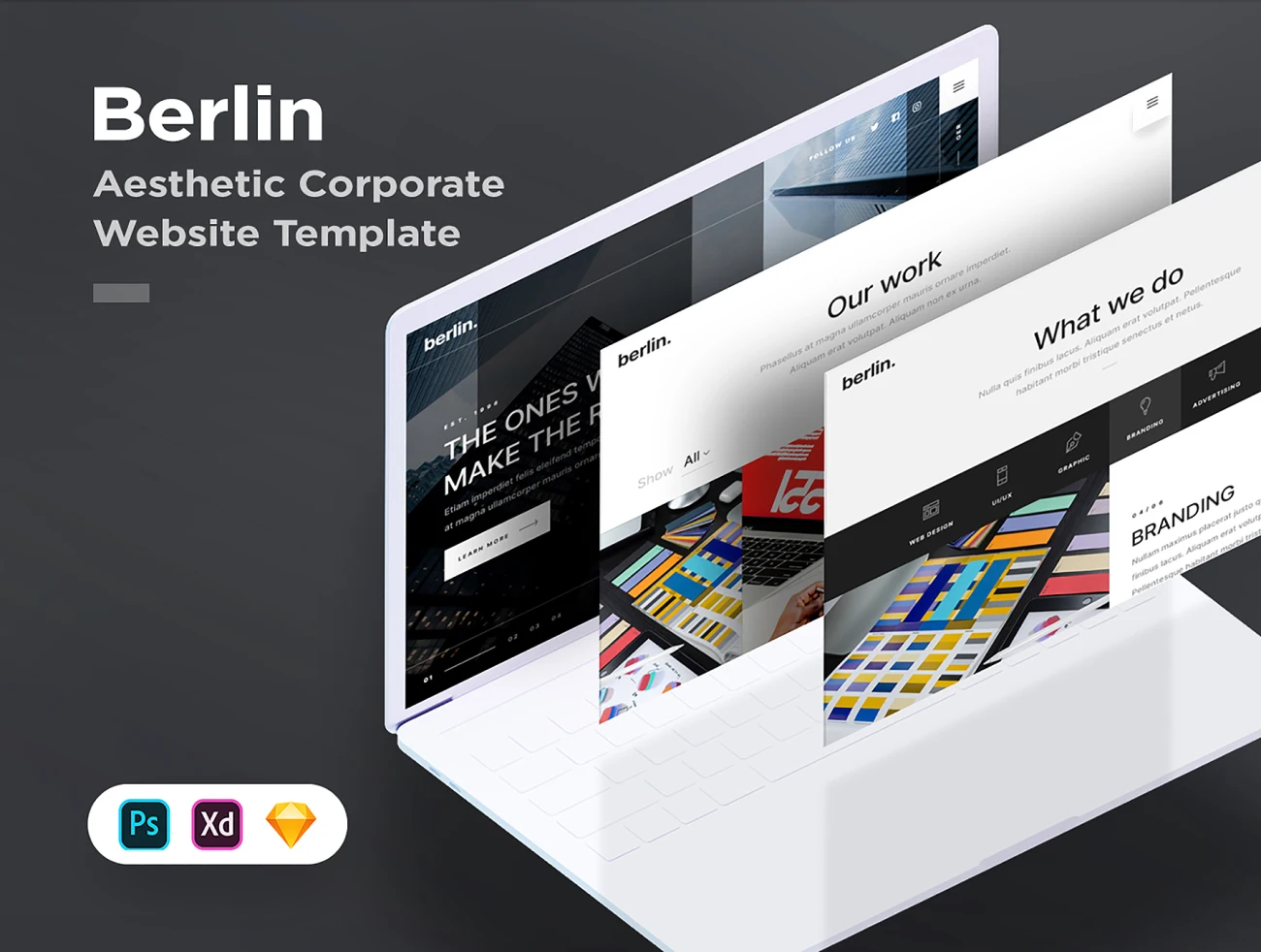 Berlin Corporate Template 深色炫酷公司机构工作室网站模板-专题页面-到位啦UI