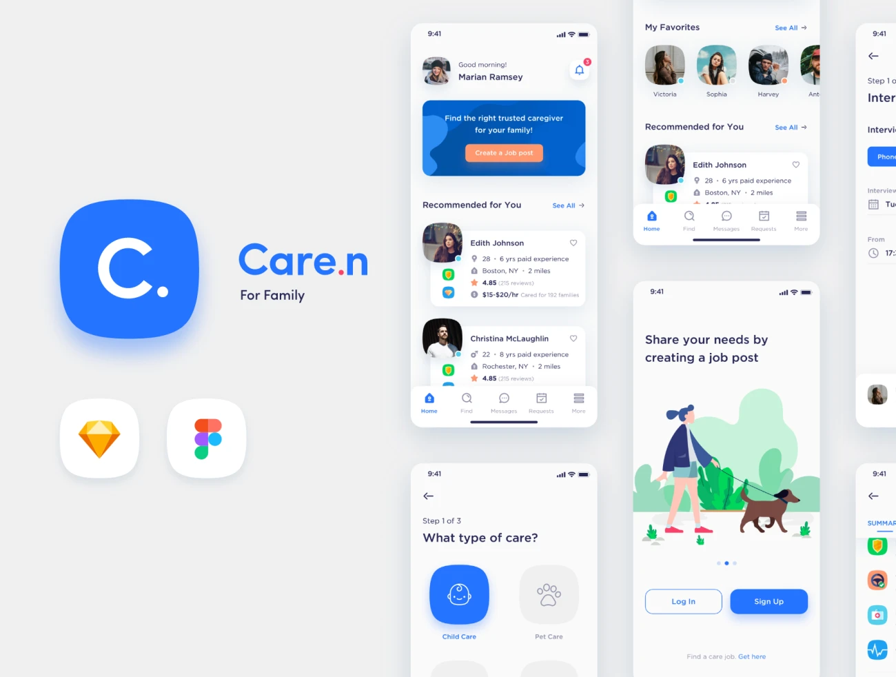Caren For Family iOS UI Kit 专业家政保洁保姆看护服务平台iOS用户界面套件-UI/UX-到位啦UI