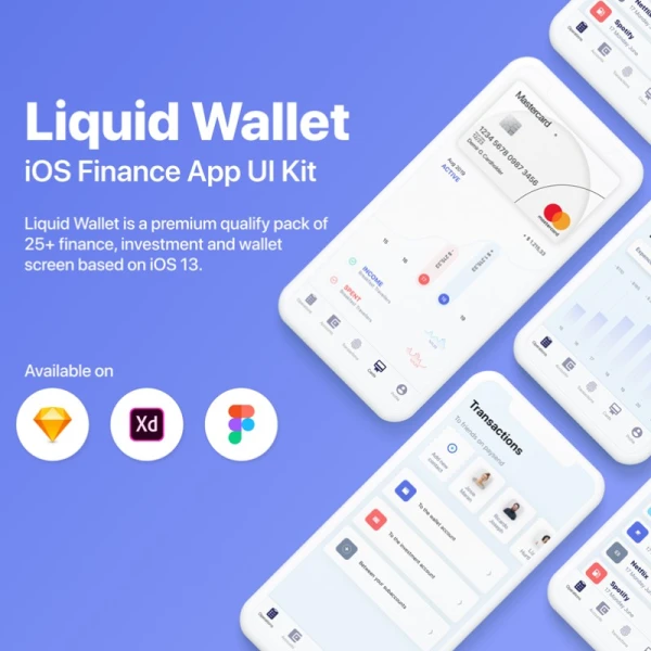 Liquid Wallet Finance Investment Payment iOS Mobile App UI Kit 钱包金融投资支付iOS移动应用UI套件