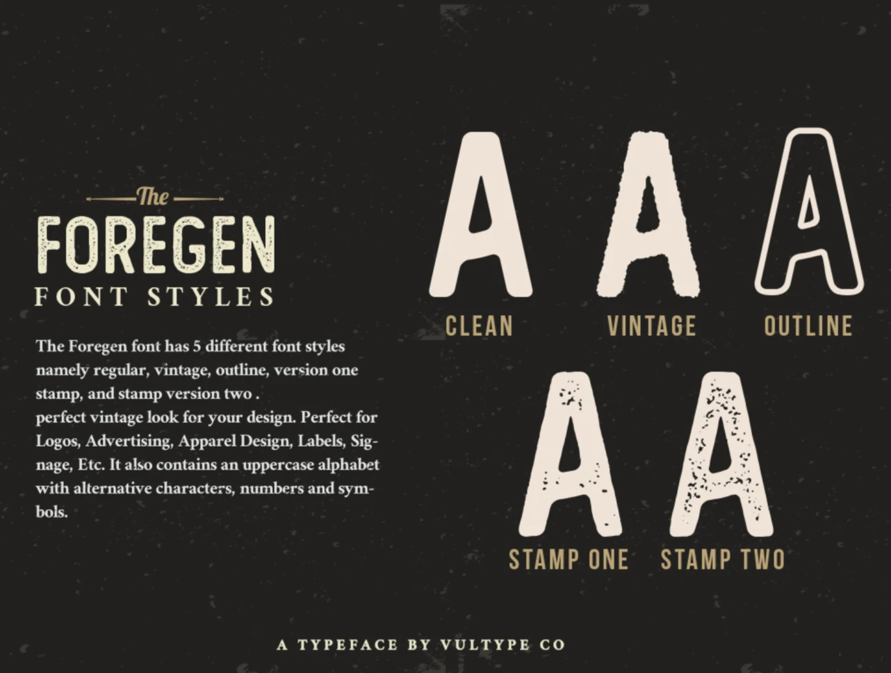 The Foregen Vintage Font 5款适用于标签包装设计T恤字体服装品牌标志复古设计-UI/UX、字体-到位啦UI