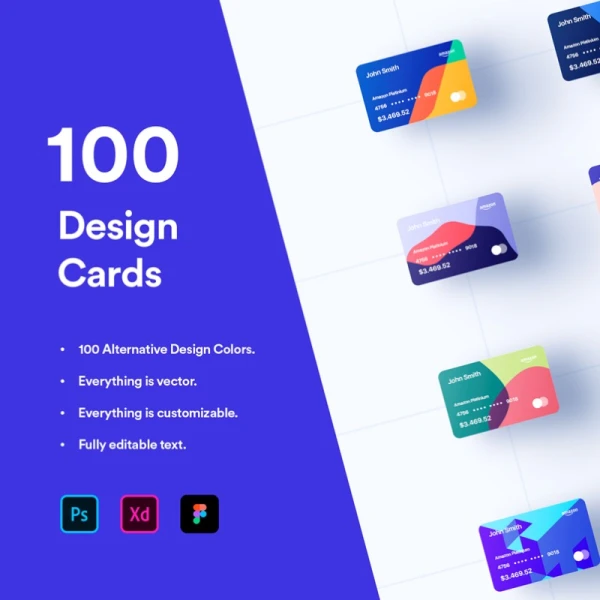 100 Financial Virtual Design Cards 100张矢量金融虚拟电子卡片设计集合