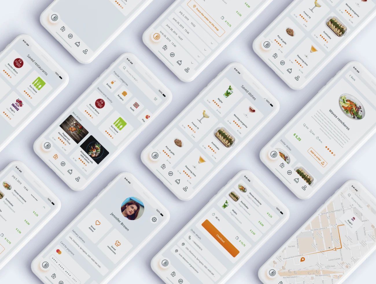 Food Delivery App IOS design UI Kit Mockup unique icons 食品配送app应用IOS设计UI套件模型独特图标-UI/UX-到位啦UI