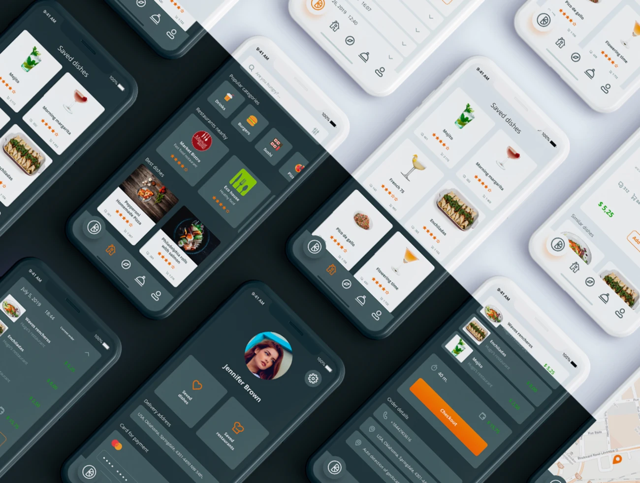 Food Delivery App IOS design UI Kit Mockup unique icons 食品配送app应用IOS设计UI套件模型独特图标-UI/UX-到位啦UI