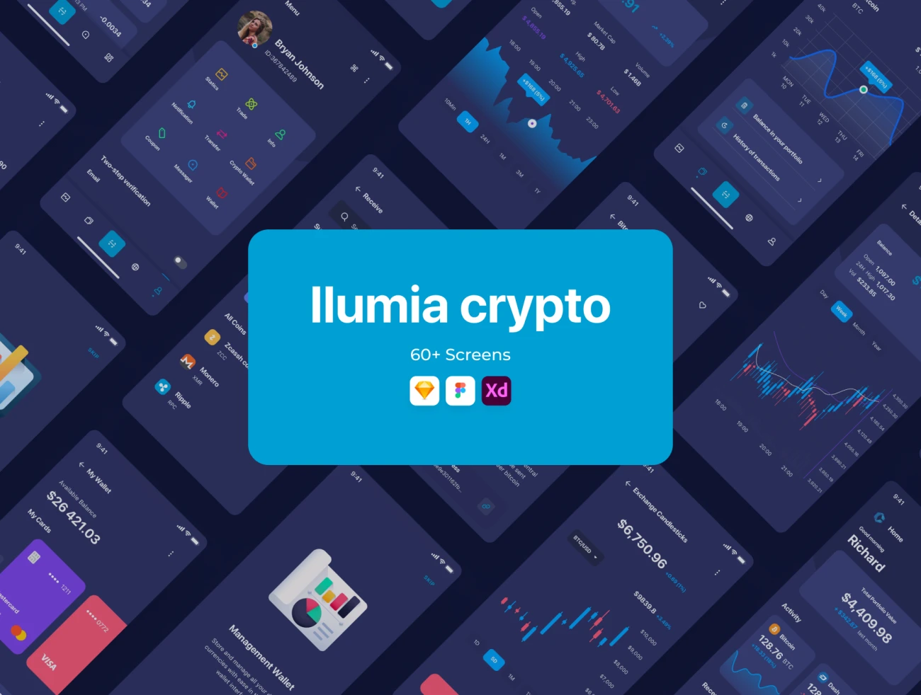 Ilumia Crypto Mobile App 50屏加密货币应用程序用户界面设计工具包-UI/UX-到位啦UI