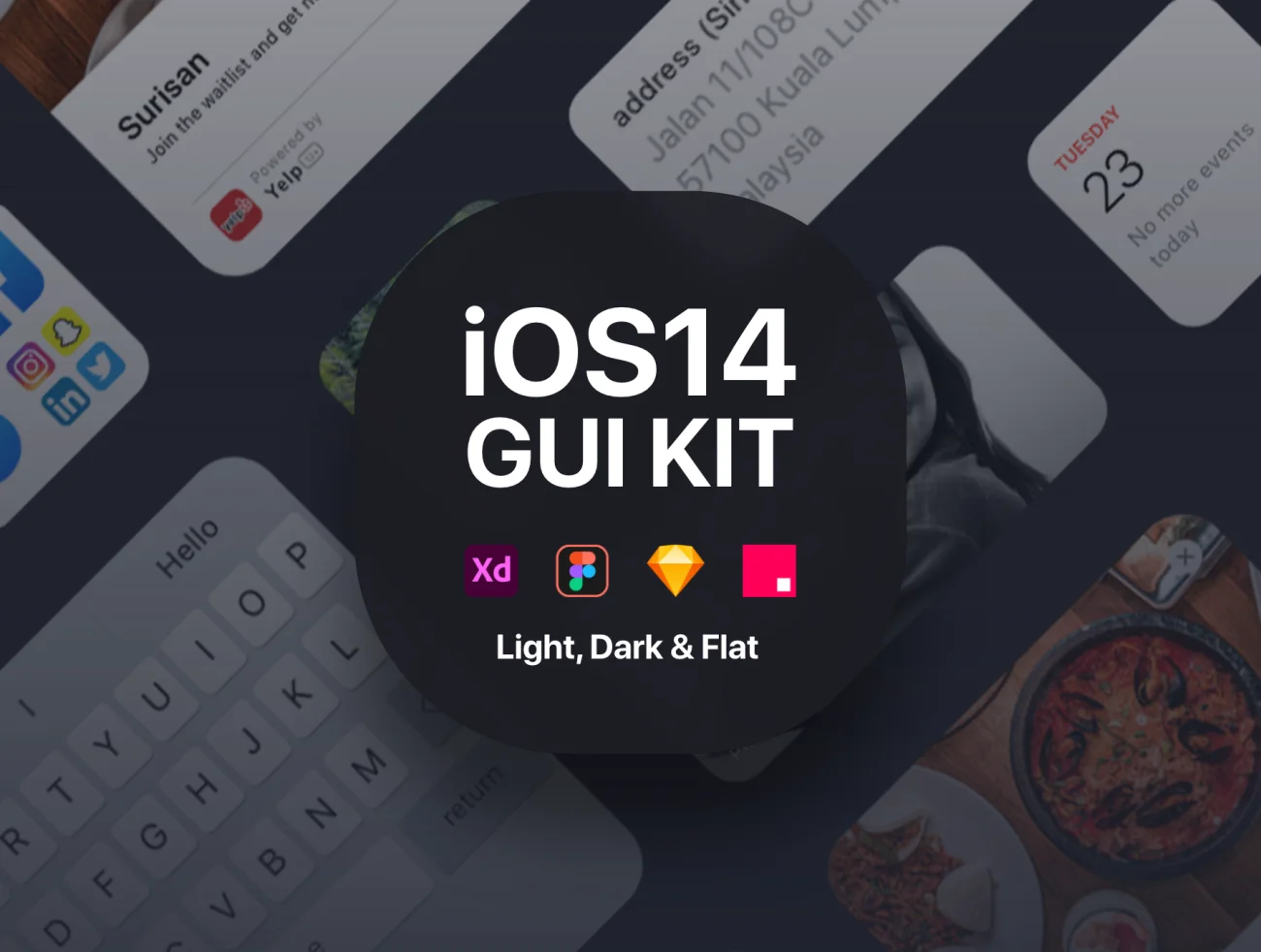 iOS14 GUI KIT iOS14 用户界面设计套件含亮暗模式GUI界面-UI/UX、ui套件、列表、卡片式、图表、应用、数据可视化-仪表板、日历、表单-到位啦UI