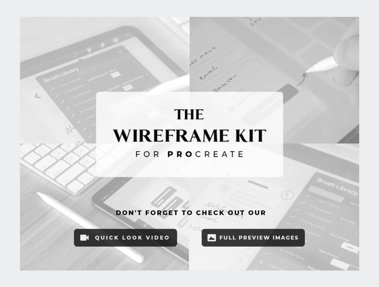 The Wireframe Kit for Procreate 用于Procreate的线框套件在iPad上构建线框的最佳方法-UI/UX-到位啦UI