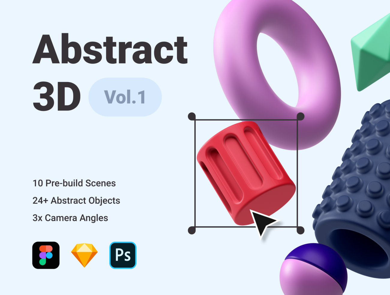 Abstract 3D Vol.1 (Objects 1-7)_PSD 抽象3D元素10个预建场景-3D/图标-到位啦UI