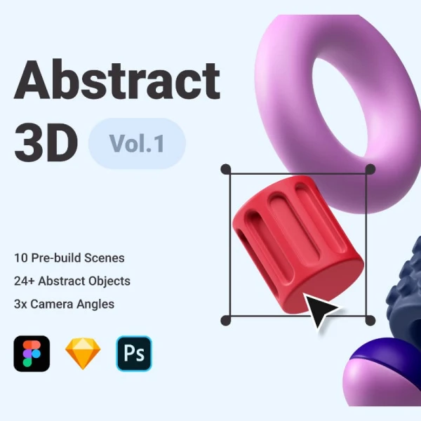 Abstract 3D Vol.1 (Objects 1-7)_PSD 抽象3D元素10个预建场景