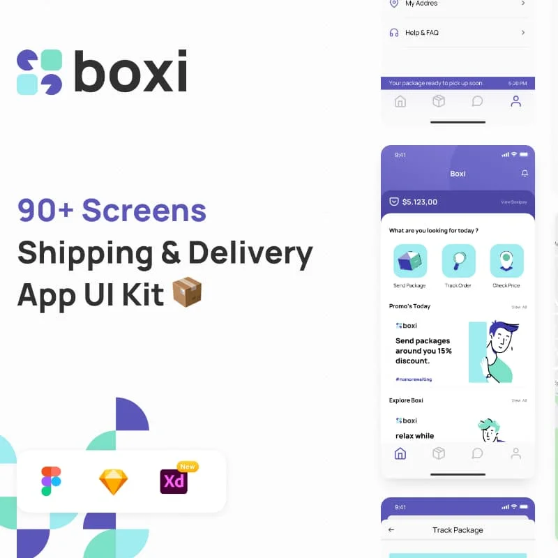 Boxi - Shipping _ Delivery App UI Kit 89屏物流快递运输和交付应用程序UI套件缩略图到位啦UI