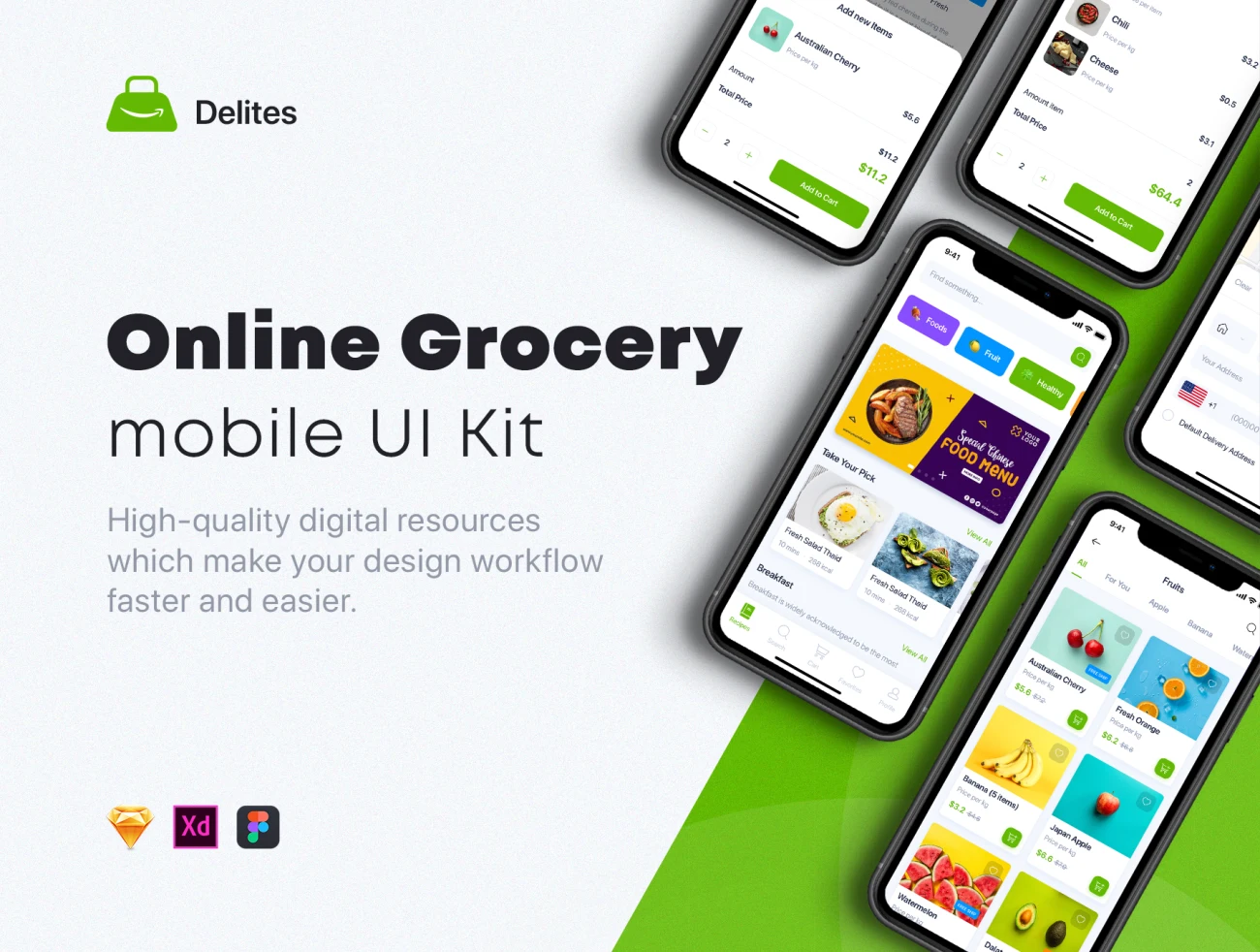 Delites - Online Grocery _ Recipes UI Kit 33屏在线商场和食谱UI套件-插画-到位啦UI
