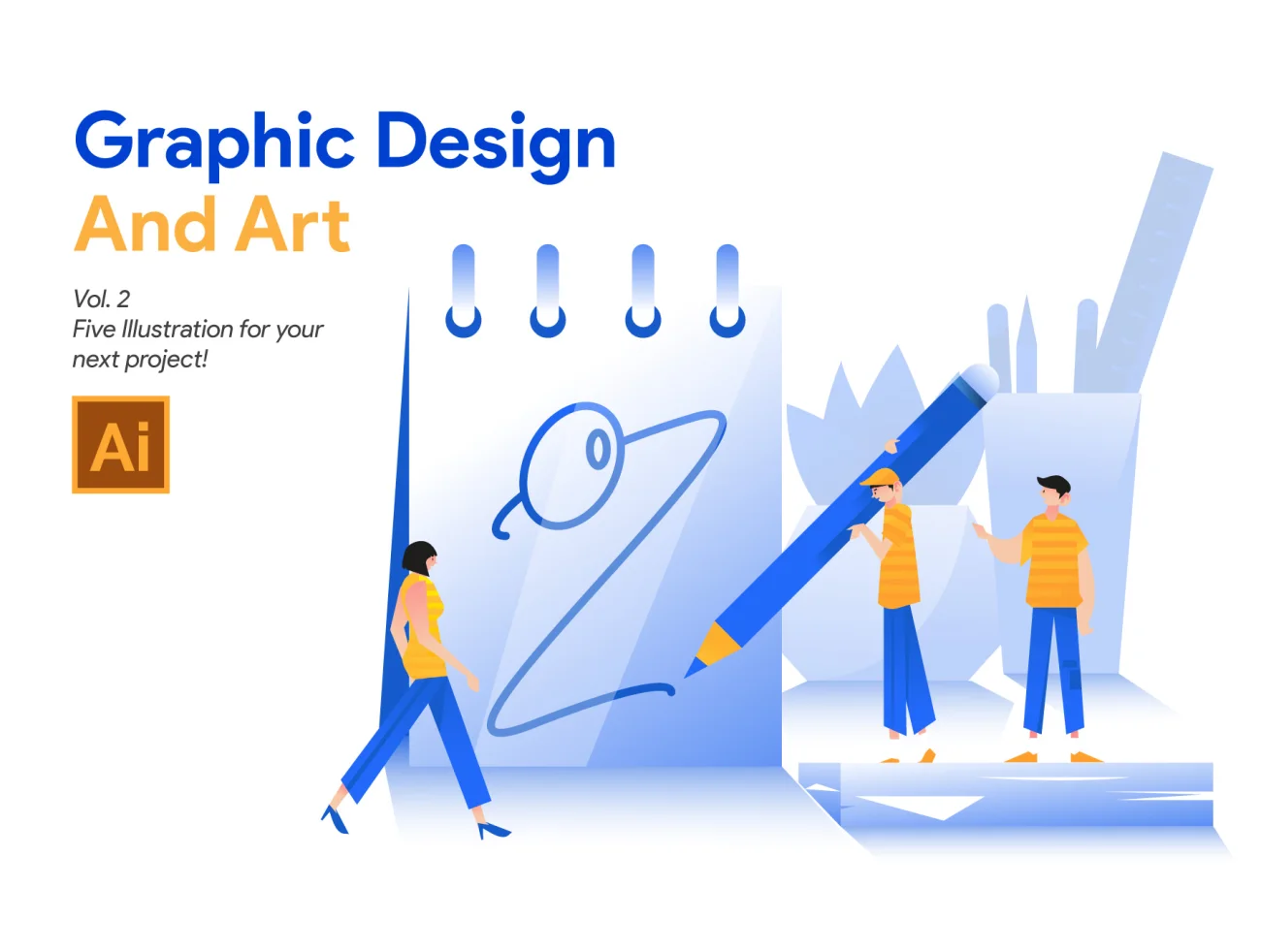 Graphic Design and Art Vol 2 平面设计与艺术插画-UI/UX、人物插画、场景插画、学习生活、插画、教育医疗、概念创意、状态页、电子商务、职场办公、营销创业、金融理财-到位啦UI