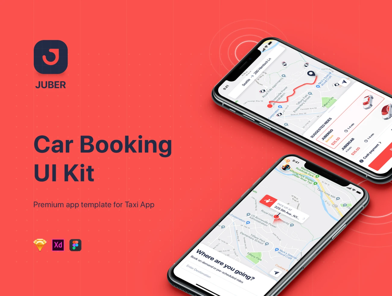JUBER Car rental mobile UI Kit 租车应用用户界面套件-UI/UX-到位啦UI