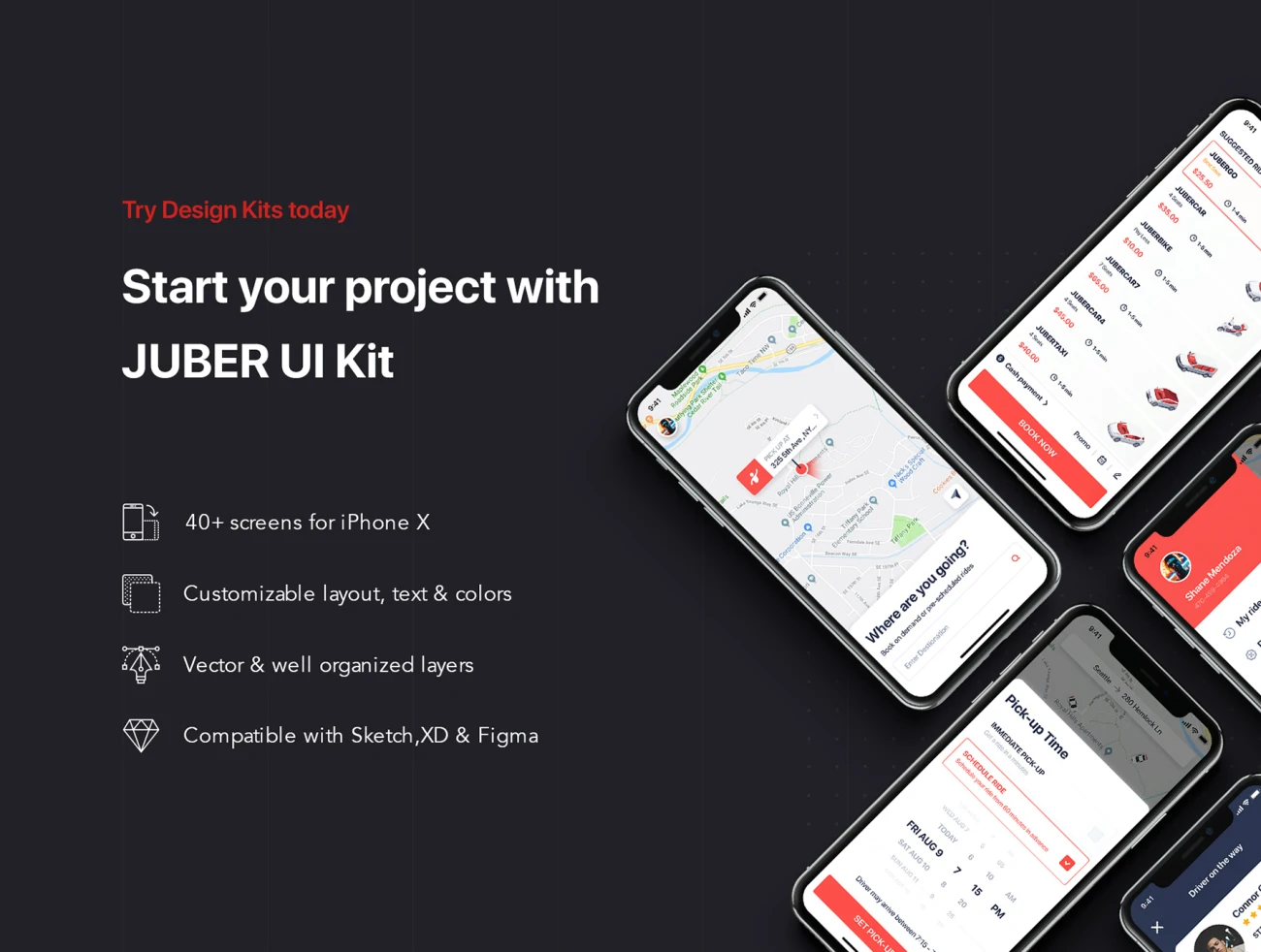 JUBER Car rental mobile UI Kit 租车应用用户界面套件-UI/UX-到位啦UI