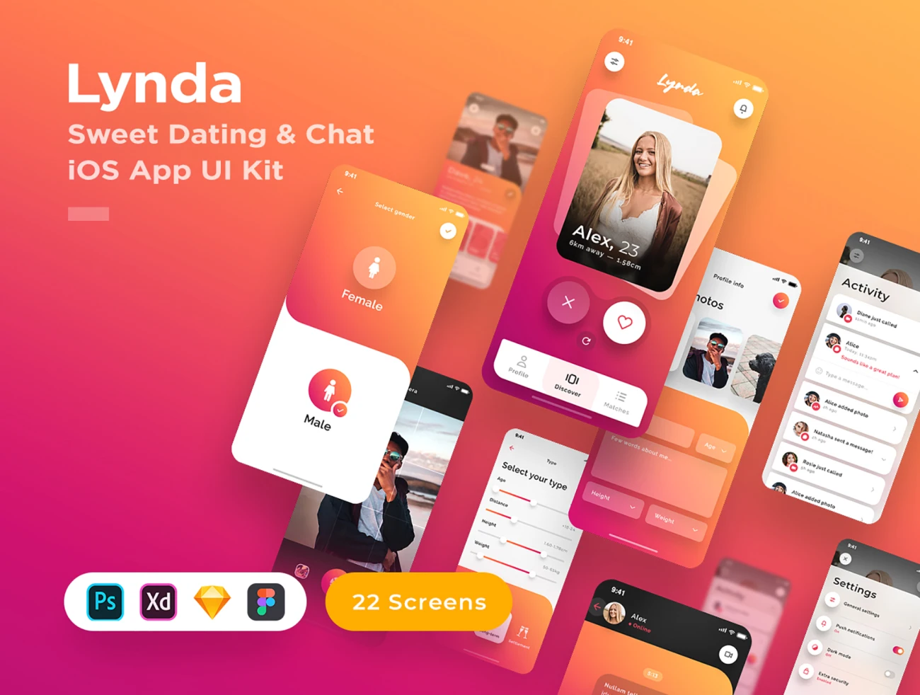 Lynda Dating iOS UI Kit 达约会iOS用户界面套件-UI/UX-到位啦UI