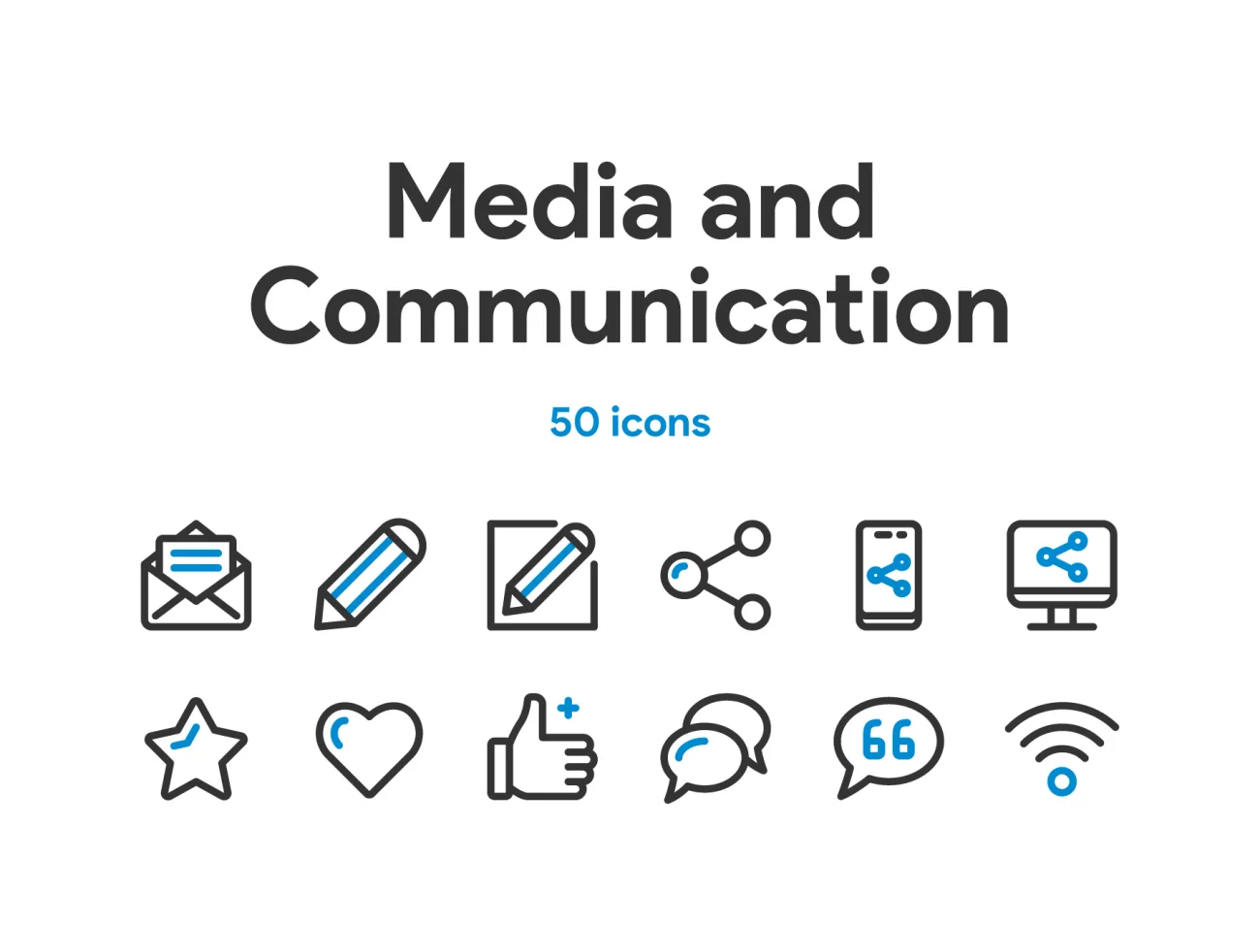 Media and Communication Icon Set 媒体和通信双色图标集-3D/图标、UI/UX-到位啦UI