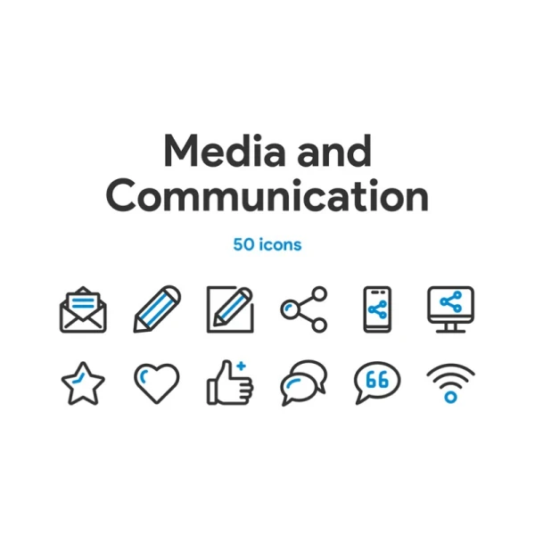 Media and Communication Icon Set 媒体和通信双色图标集