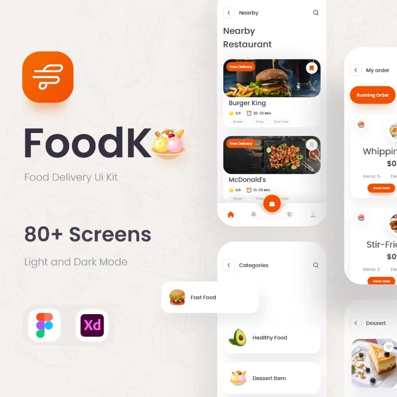 FoodKo - Food Delivery Ui Kit 80屏外卖送餐应用用户界面设计套件缩略图到位啦UI