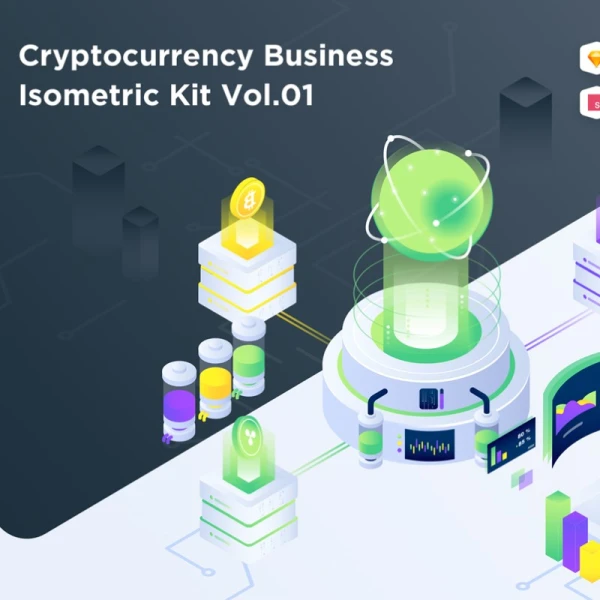 Cryptocurrency Business Isometric Kit Vol 01 加密货币业务等距套件