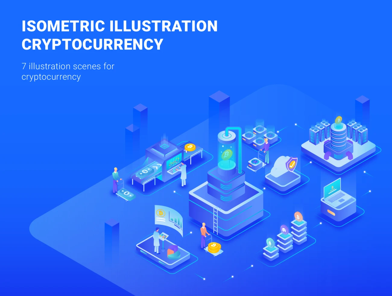 Cryptocurrency Isometric Illustration Part 1 加密货币等距图-UI/UX、人物插画、商业金融、插画、教育医疗、概念创意、模块化套件、等距插画、职场办公、虚拟货币、金融理财-到位啦UI