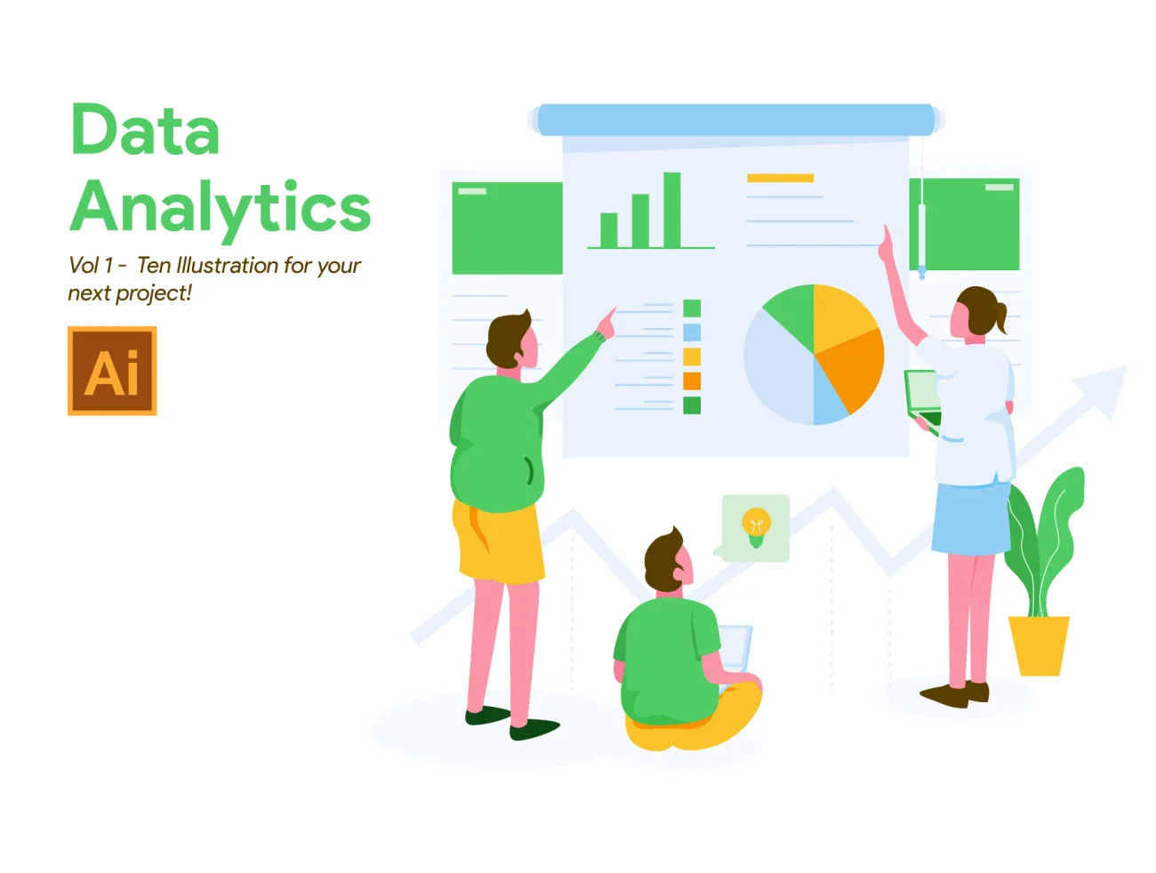 Data Analytics Illustration Vol 1 数据分析插图-UI/UX、人物插画、插画、数据演示、硬件设备、线条手绘、职场办公-到位啦UI