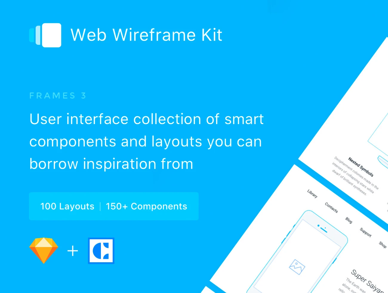 Frames 3 Web Wireframe 用户界面网站原型通用Web框架-UI/UX-到位啦UI