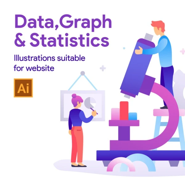 Statistic Web Illustrations 科技大数据分析科学统计网页矢量插图