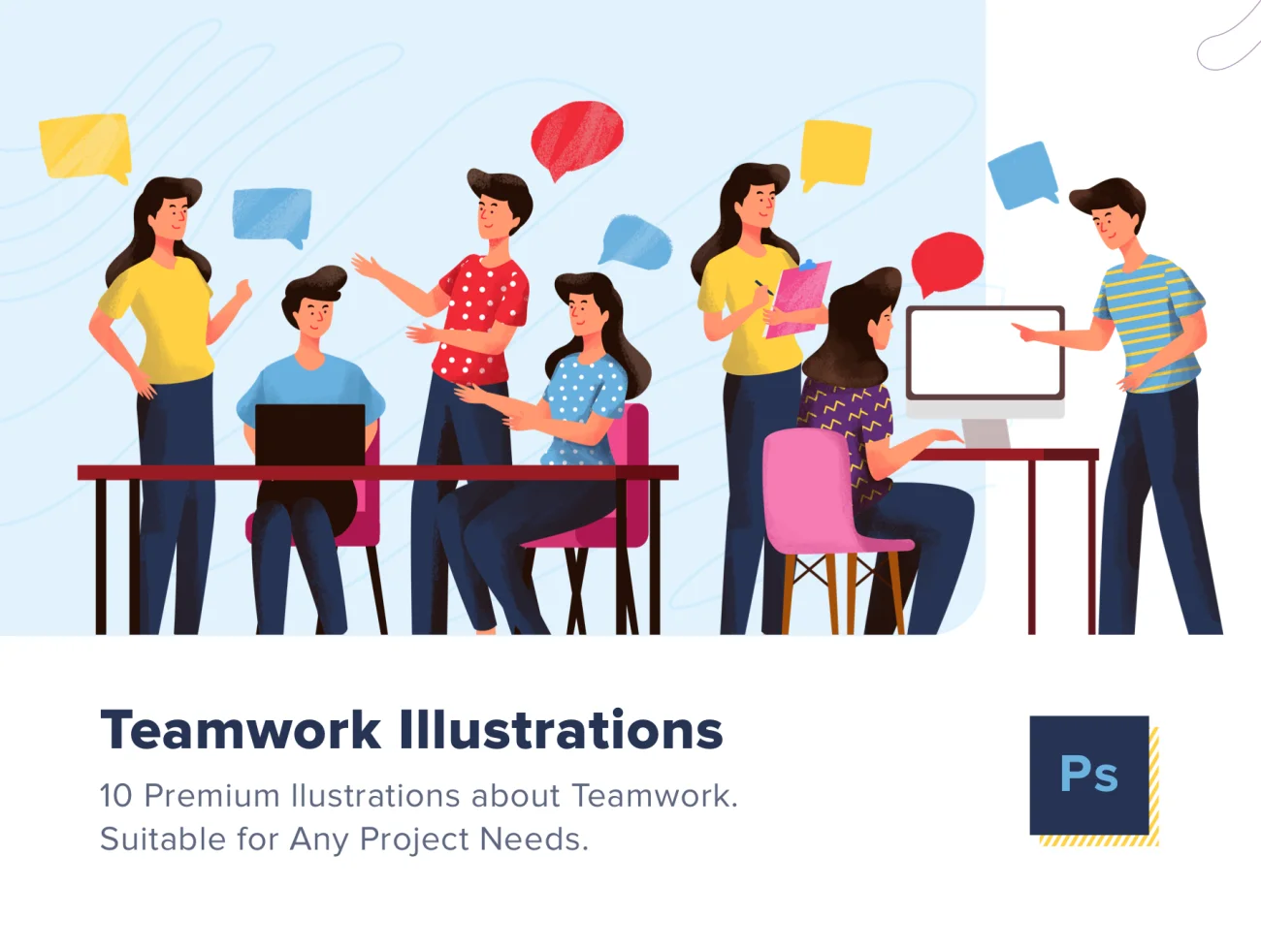 Teamwork Illustration Pack 团队合作插图包-人物插画、商业金融、学习生活、插画、教育医疗、社交购物、营销创业-到位啦UI