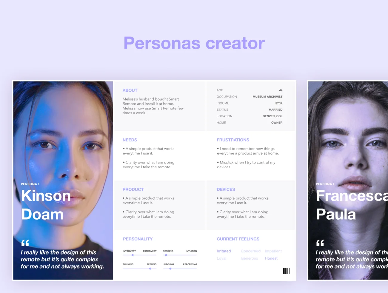 Personas Customer Experience creator 人物角色客户体验报告设计套件-UI/UX-到位啦UI