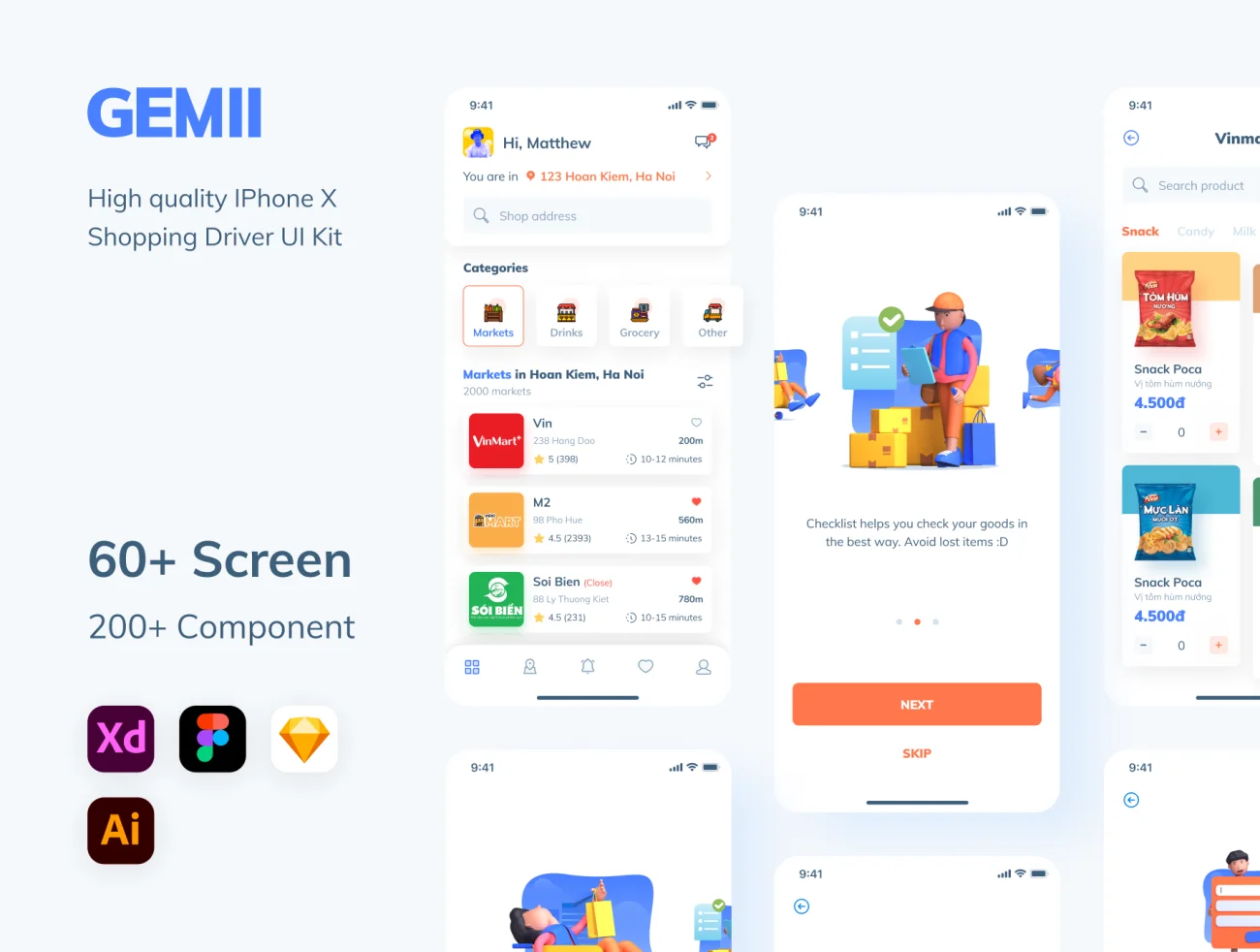 Gemii - Shopping Driver App UI Kit 50屏在线购物配送程序应用程序UI套件-UI/UX、人物插画、商业金融、场景插画、学习生活、插画、概念创意、电子商务、社交购物、营销创业、趣味漫画、金融理财-到位啦UI
