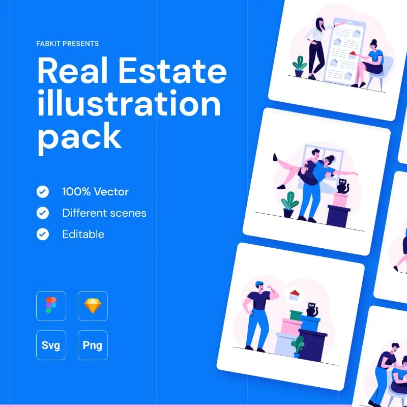 Real Estate Illustration pack 17个场景和角色的房地产插图包缩略图到位啦UI
