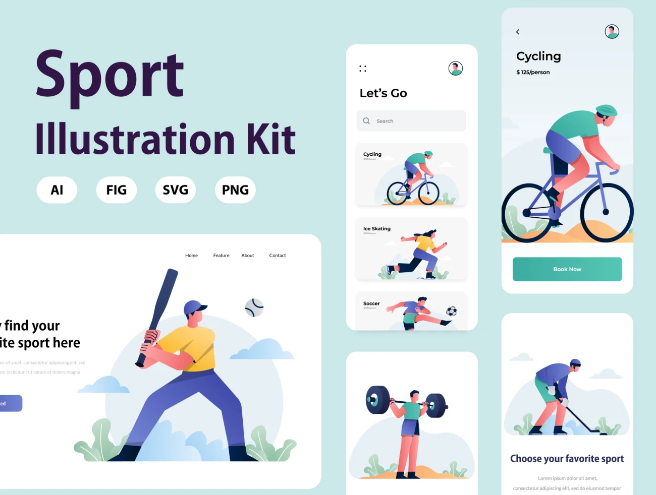 Sport Illustration Kit Vol.1 12款体育运动插图合集-场景插画、插画、运动健身-到位啦UI