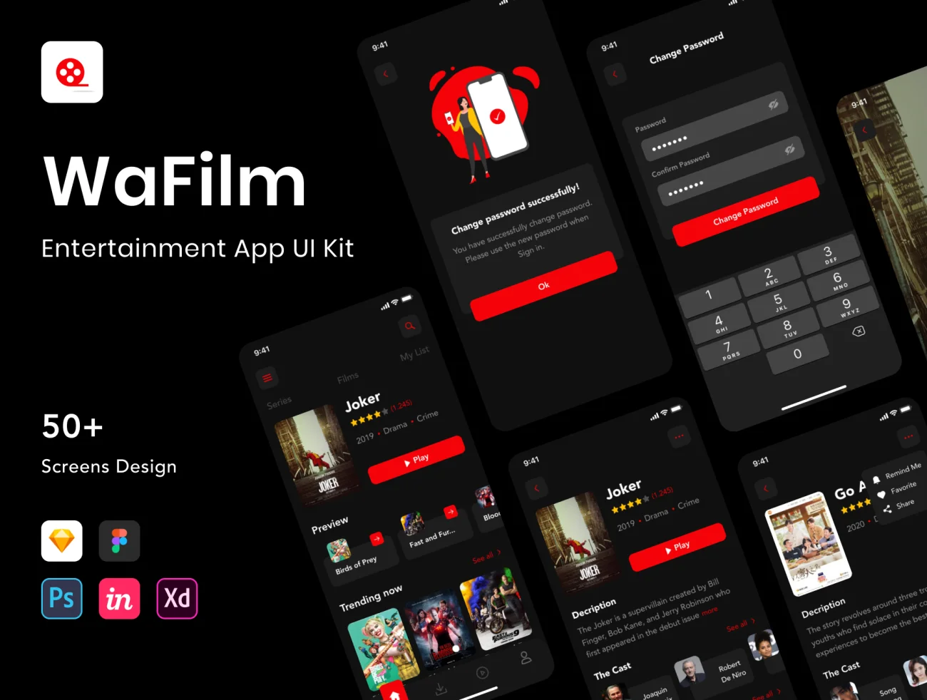 WaFilm - Entertainment App UI Kit 50屏iOS电影娱乐影视应用程序UI设计套件-UI/UX-到位啦UI