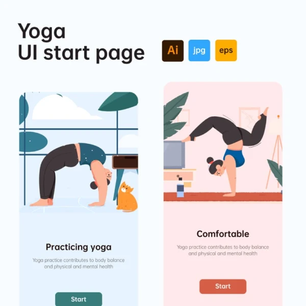 Yoga UI start page 12款趣味故事性瑜伽矢量插图合集