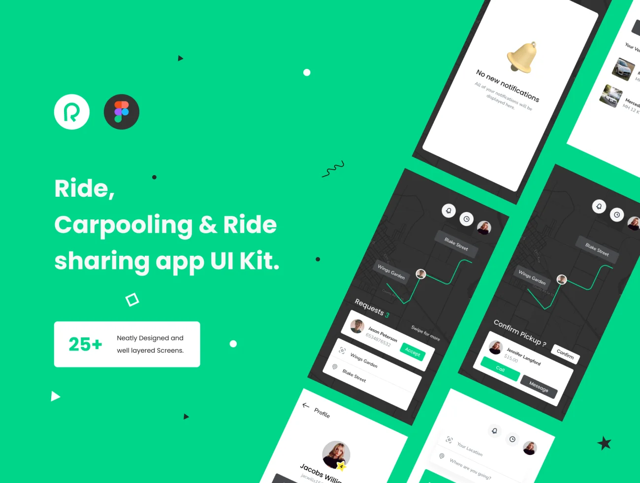Carpooling _ Ride sharing app UI Kit 25屏30个功能组件的拼车和共享汽车应用程序UI套件-UI/UX-到位啦UI