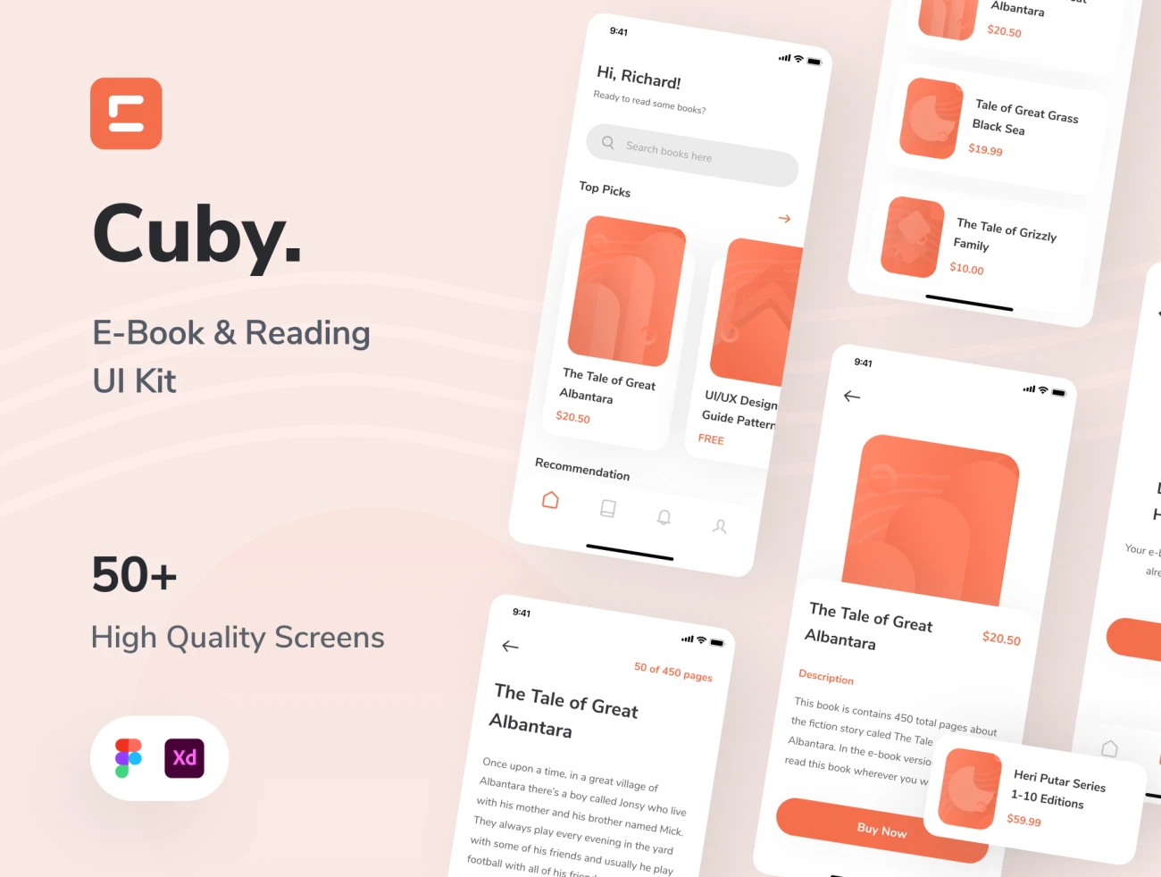 E-Book Store _ Reader App UI Kit 50屏电子书商店和阅读器应用程序UI套件-UI/UX-到位啦UI