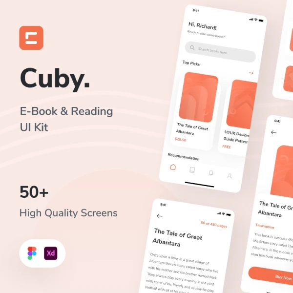 E-Book Store _ Reader App UI Kit 50屏电子书商店和阅读器应用程序UI套件