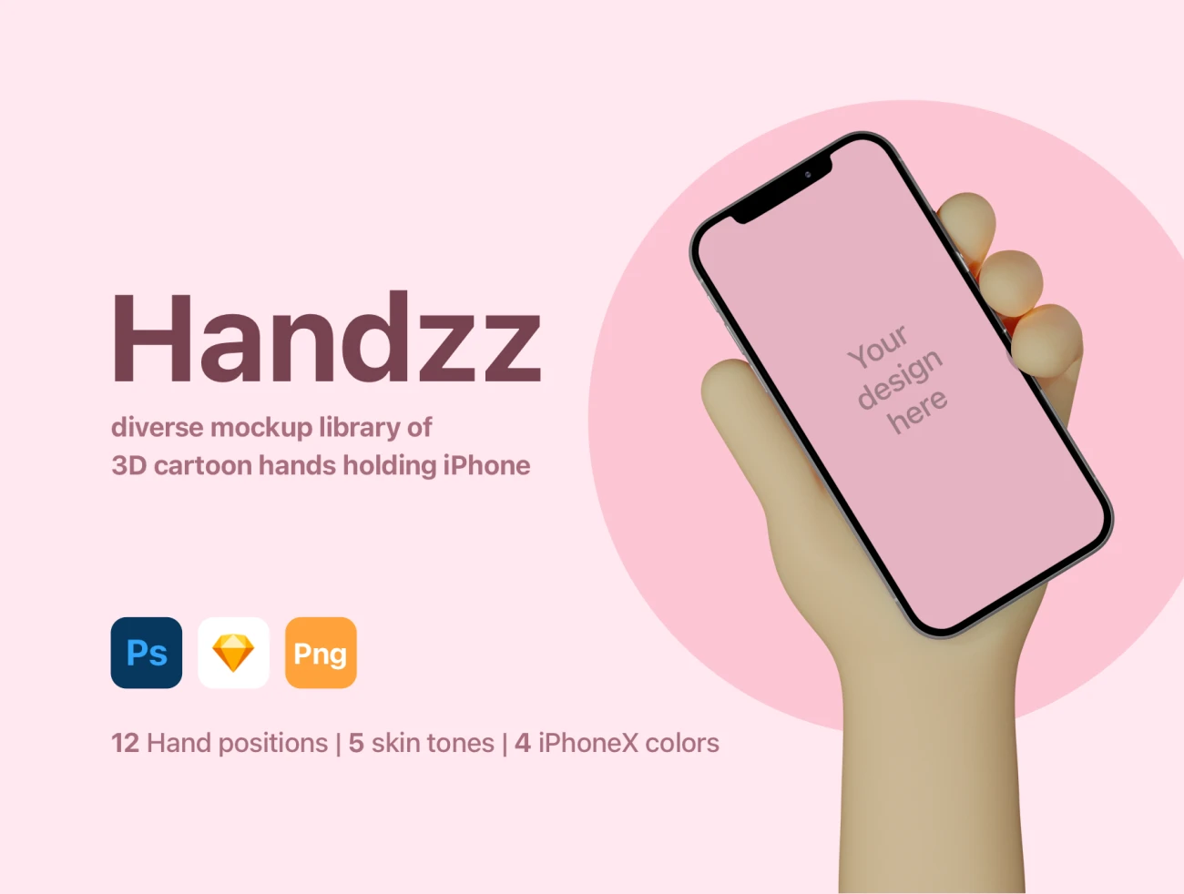 Handzz 12个卡通手姿势趣味3D卡通手持iPhone手机智能样机展示模型-产品展示、创意展示、办公样机、实景样机、手机模型、样机、简约样机、苹果设备-到位啦UI