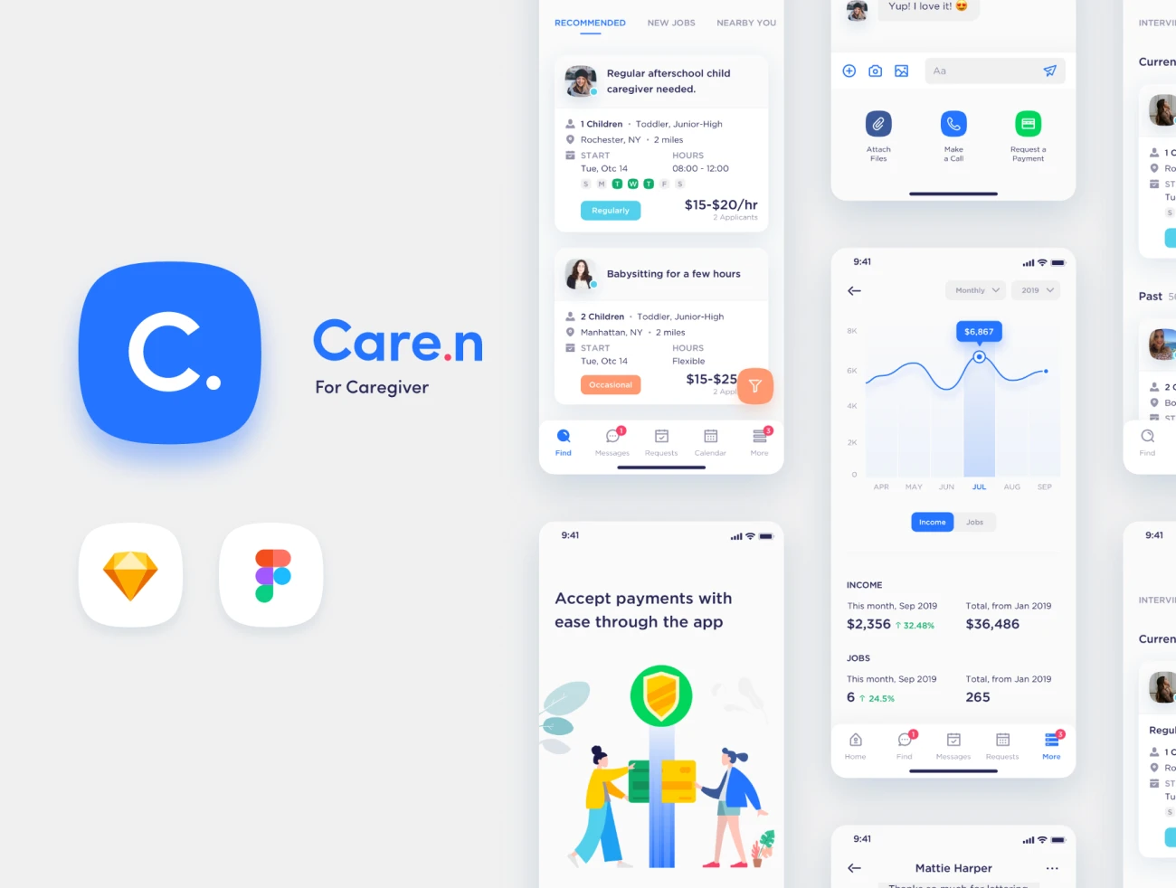 Caren - For Caregiver iOS UI Kit 护工兼职招工招聘平台iOS UI设计套件-UI/UX-到位啦UI