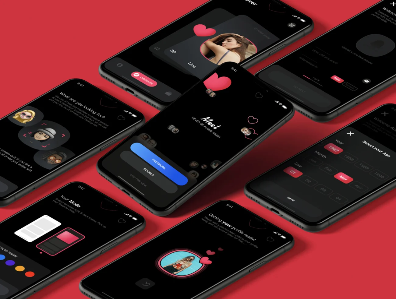 Meet iOS Dating App 见面找对象约会app应用设计套件-UI/UX-到位啦UI
