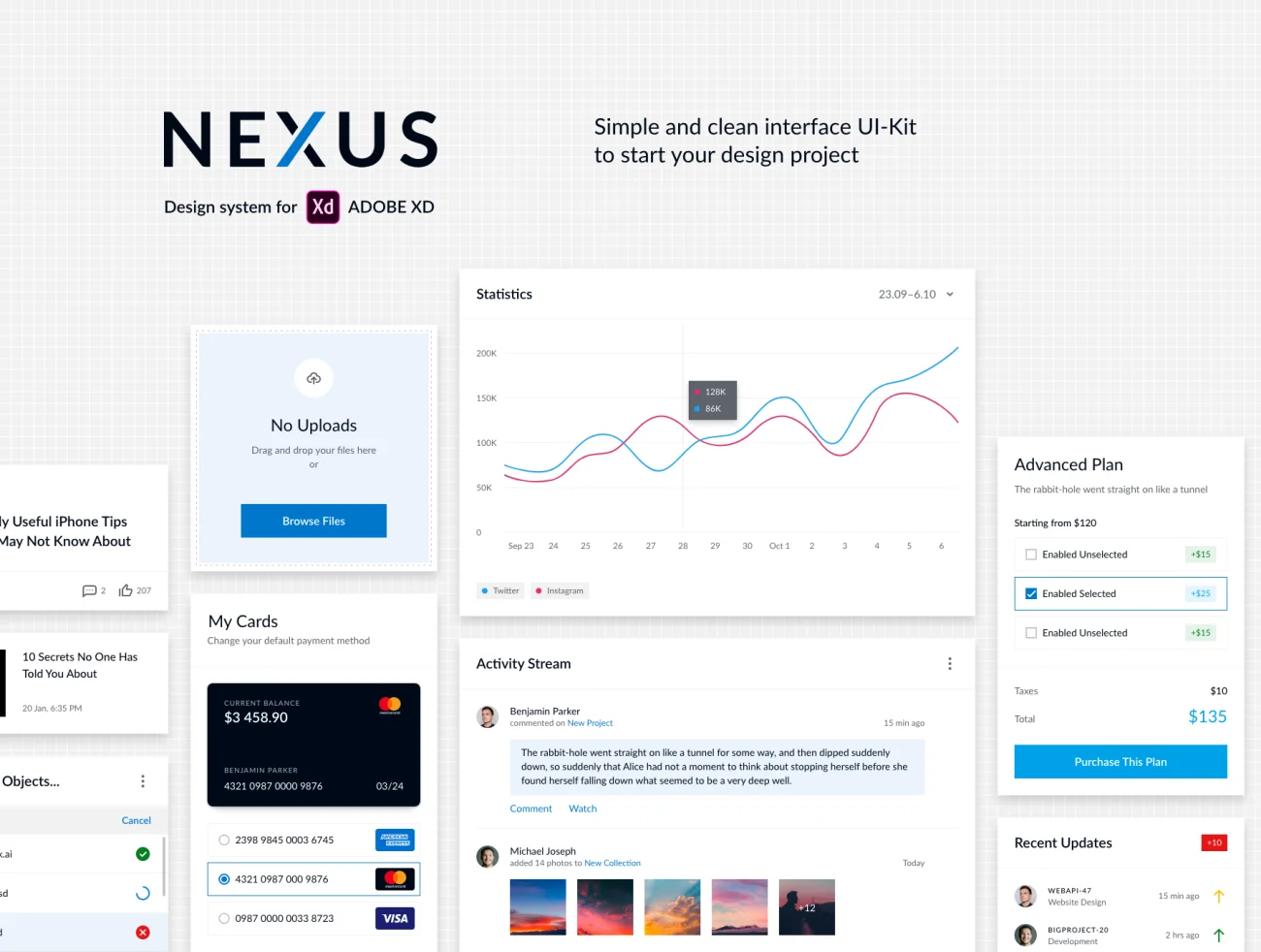 NEXUS UI-Kit 简约时尚的金融理财数据分析信息社交用户界面设计套件-UI/UX-到位啦UI