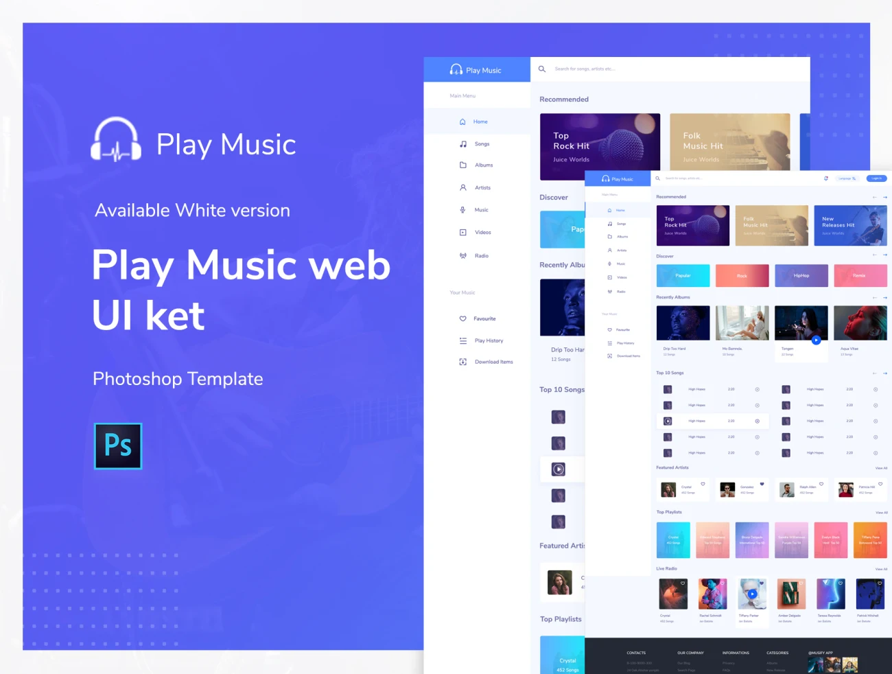 Play Music web Ui ket 音乐播放器网页模板设计套件-UI/UX、应用、播放器、网站-到位啦UI