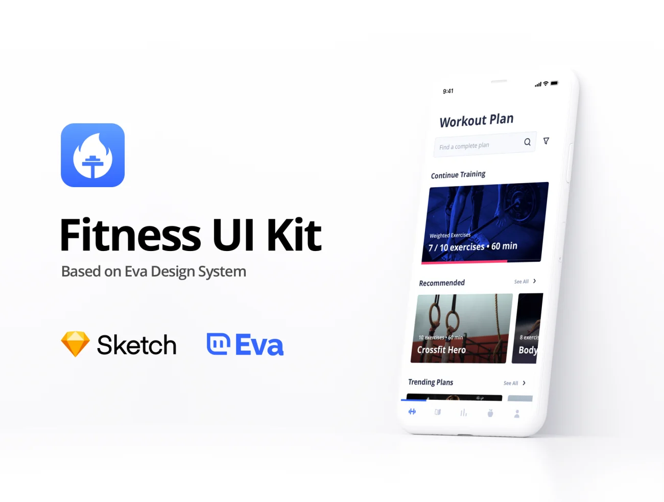 Eva Fitness UI Kit 蓝色运动健身UI套件血压数据监控-UI/UX-到位啦UI